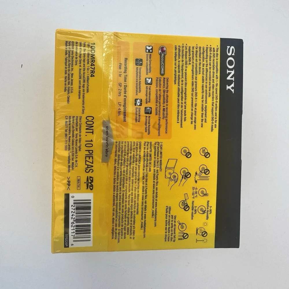 Sony DVD-R 10 Pack Recordable Blank‎ Discs 4.7 GB 120 Min 1-16x NEW